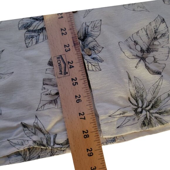 Vtg Batik Bay Mens Silk Hawaiian Shirt M Palm Leaf Print Beige & Blue Vacation - Picture 14 of 15